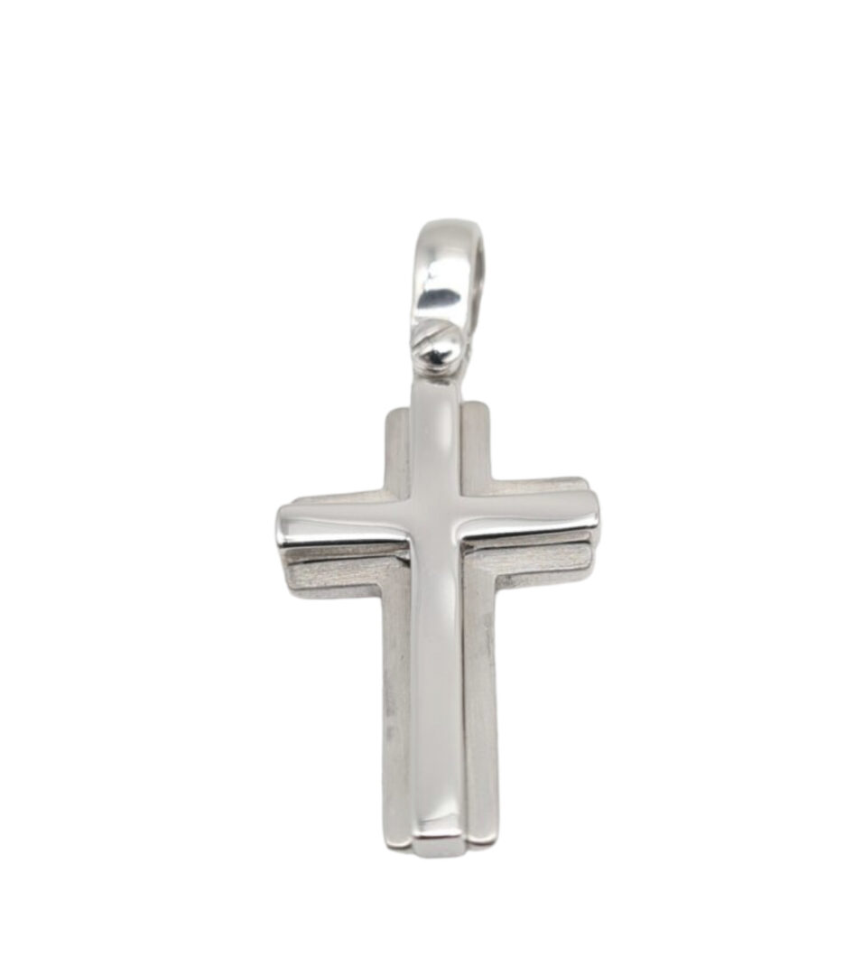 Croce in Oro Bianco 750 Lucida e Satinata