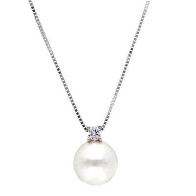 Girocollo Donna Oro Bianco 750 con Perla e Zircone