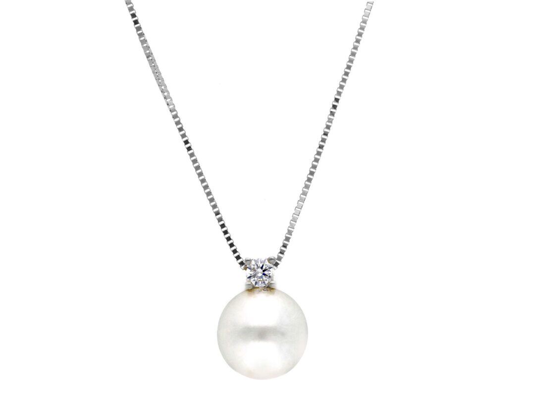 Girocollo Donna Oro Bianco 750 con Perla e Zircone
