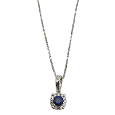 Girocollo Donna Oro Bianco 750 Zirconi Bianchi e Blu
