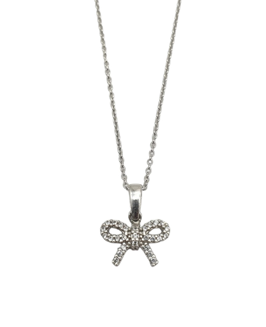 Girocollo Donna Oro Bianco 750 con Fiocco di Zirconi