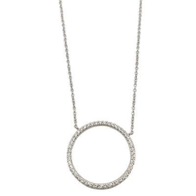 Girocollo Donna Oro Bianco 750 con Cerchio Centrale con Zirconi