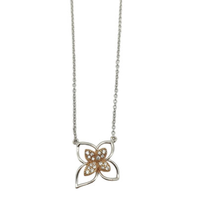 Girocollo Donna Oro Bianco e Rosa 750 con Fiore Centrale