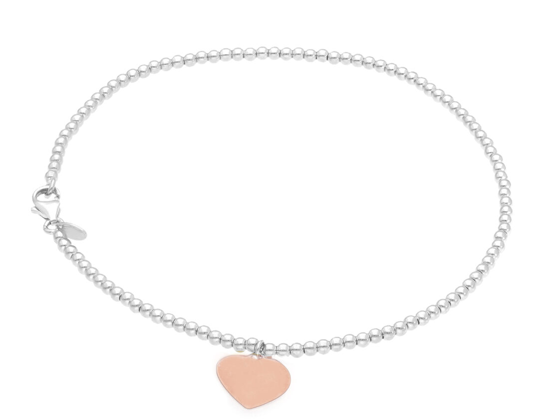 Bracciale Donna Oro Bianco e Rosa 750 con Maglia a Pallini e Cuoricino