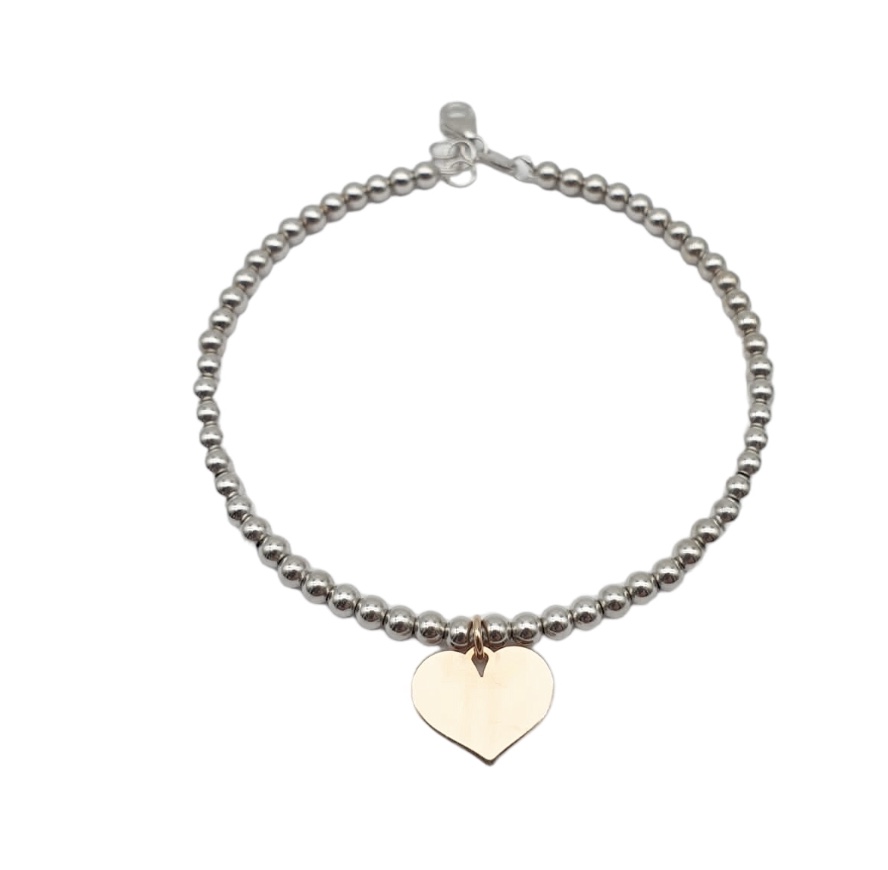 Bracciale Donna Oro Bianco e Oro Rosa 750 a Pallini con Cuore