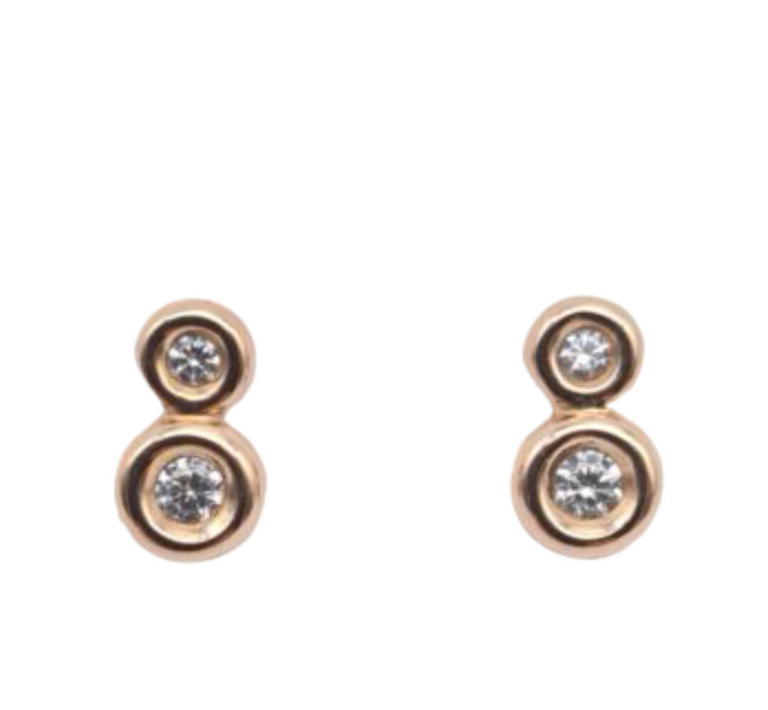 Orecchini a Lobo Donna in Oro Rosa 750 Doppi Zirconi