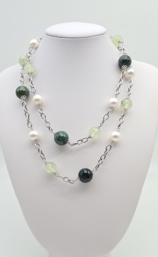 Collana Argento Perle E Agata Verde