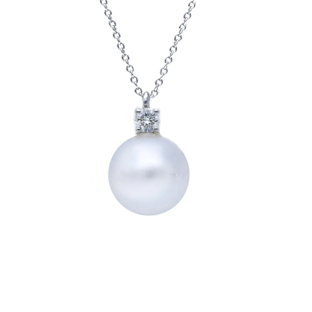 Girocollo in Oro Bianco 750 con Perla E Diamante
