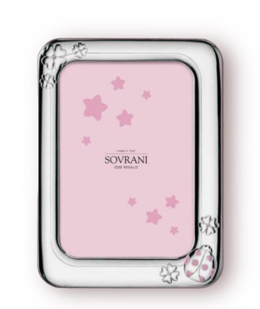 Cornice Argento Baby Coccinella Rosa