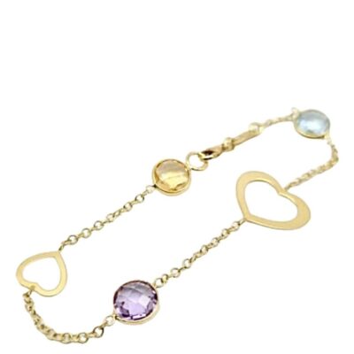 Bracciale  Donna Oro 750 Con Cuore E Pietre Colorate