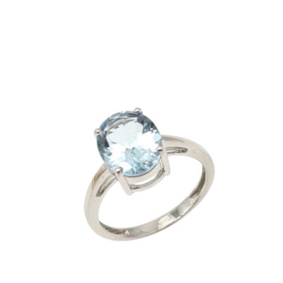 Anello In Oro Bianco 750 Con Acquamarina Ovale