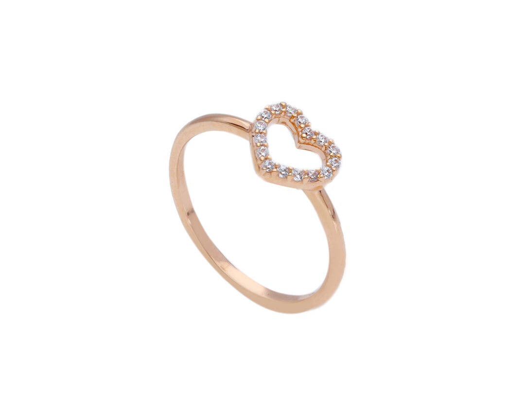 Anello Cuoricino In Oro 750 Rosa Con Zirconi Bianchi