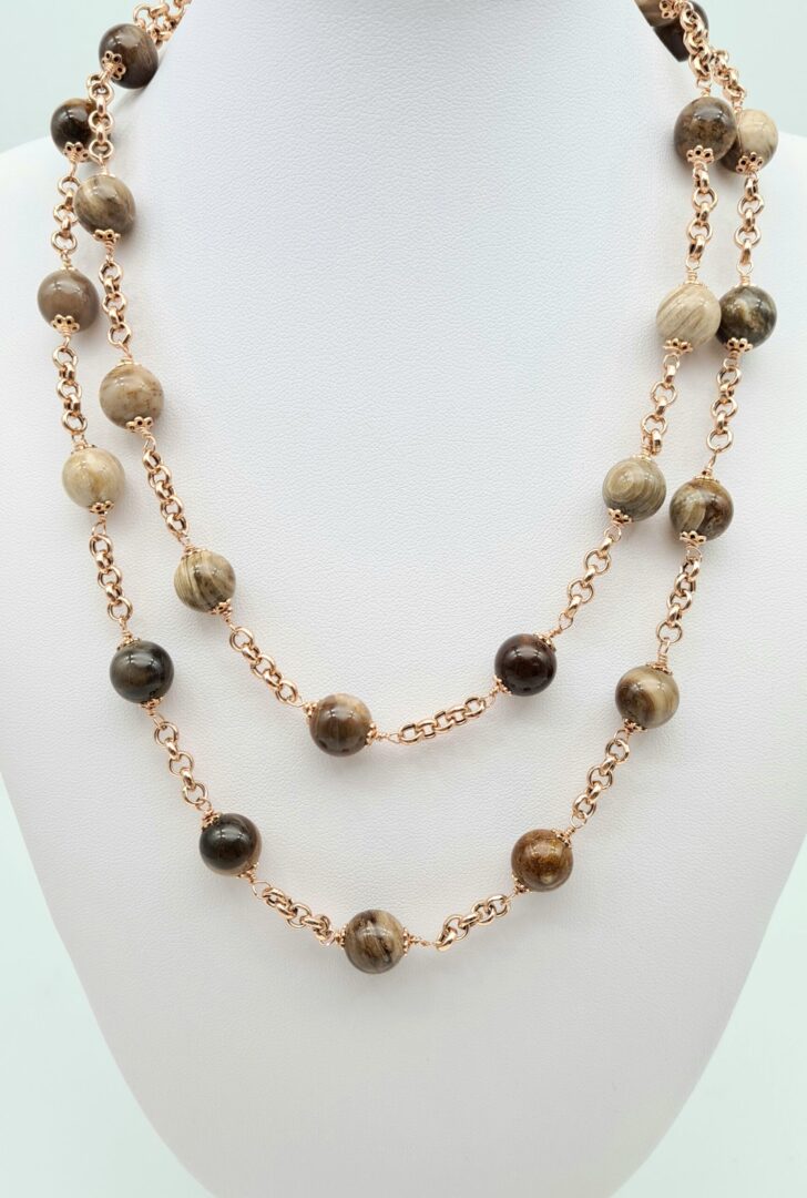 Collana In Argento Rosa E Jasper Wood