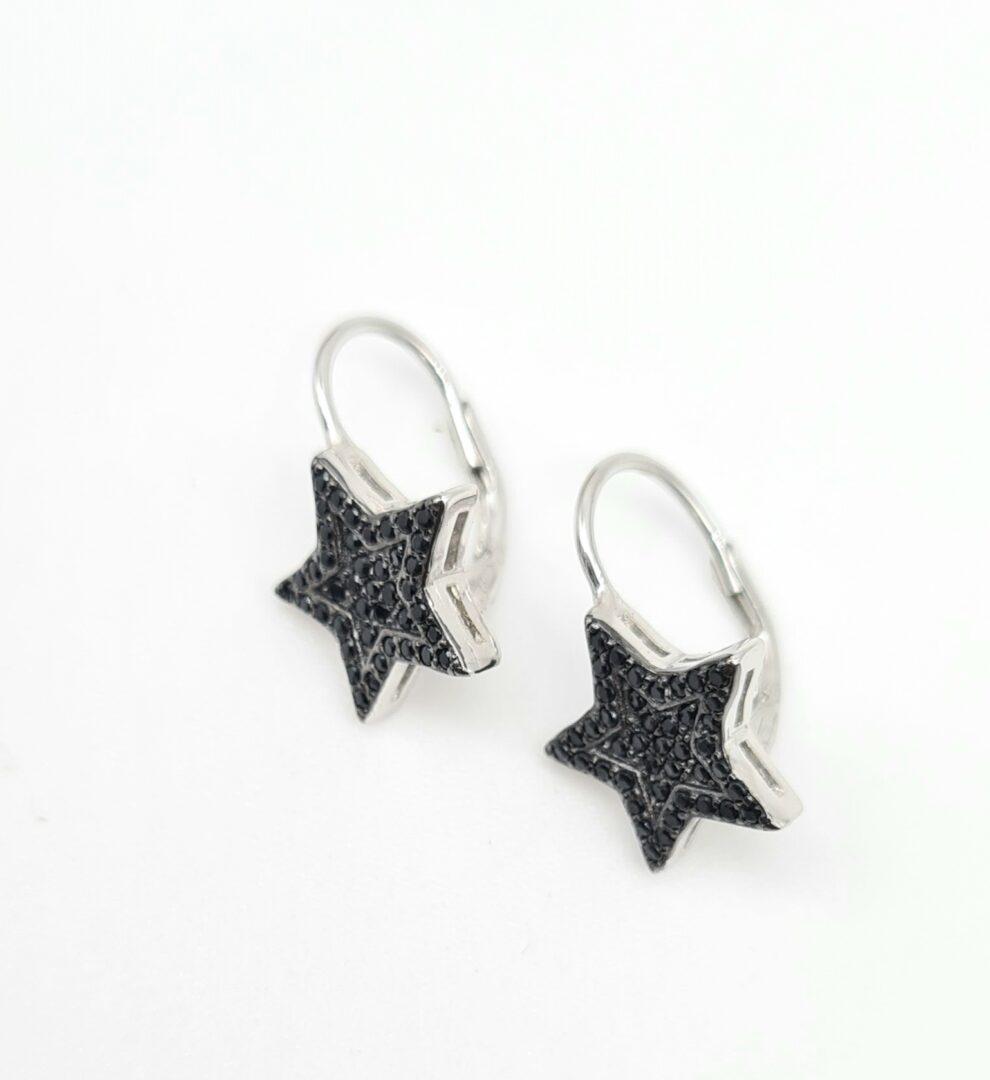 Orecchini In Argento Con Stella E Zirconi Neri - immagine 2