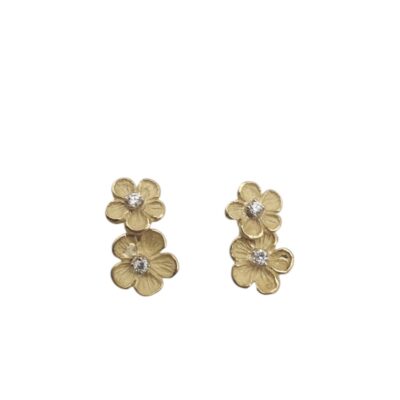 Orecchini In Giallo 750 2 Fiori Con Diamanti