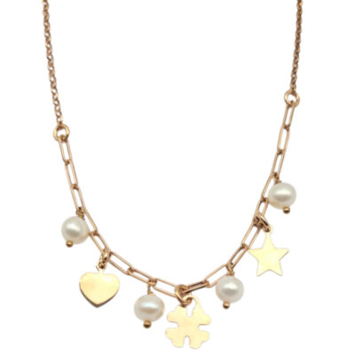 Girocollo In Argento Rose’ Con Ciondoli E Perle