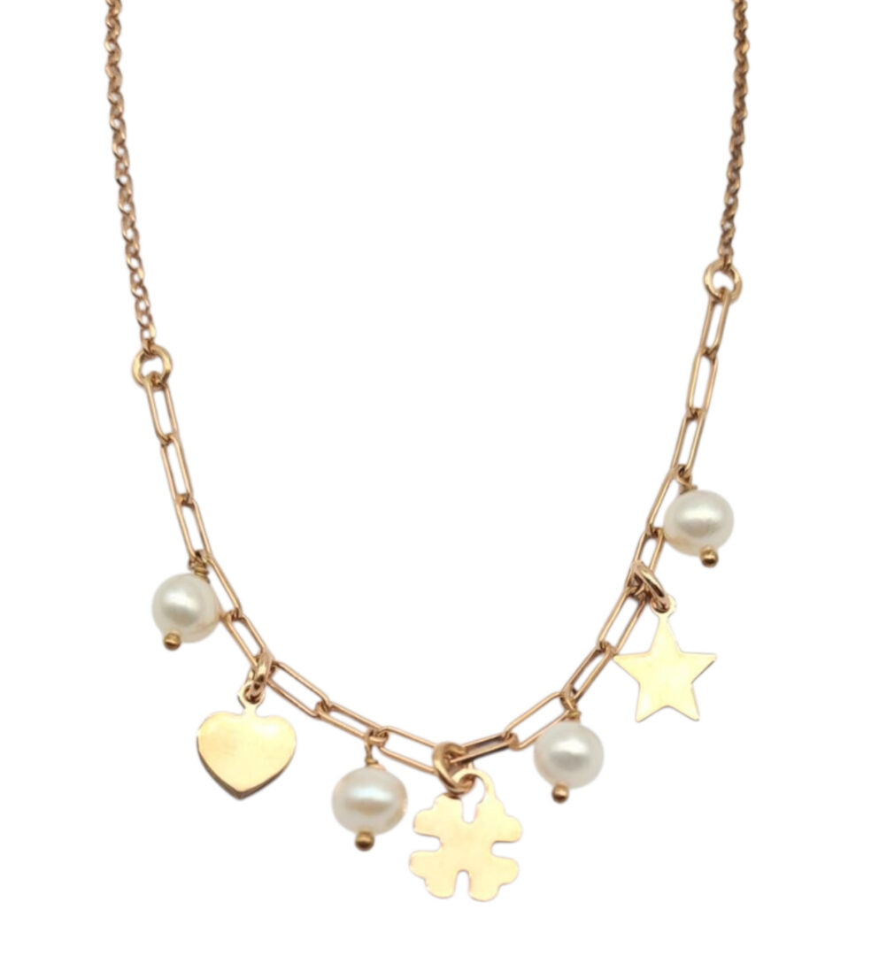 Girocollo In Argento Rose’ Con Ciondoli E Perle