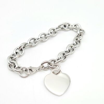 Bracciale Argento Donna Catena Rolo’ Con Cuore Pendente Grande