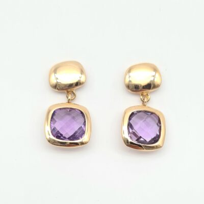 Orecchini In Oro Rosa 750 Con Ametista Pendenti