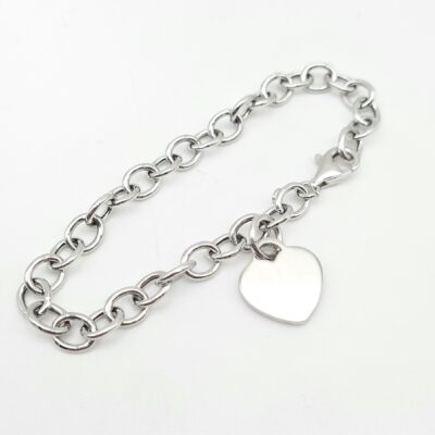 Bracciale Argento Donna Catena Rolo’ Con Cuore Pendente Medio
