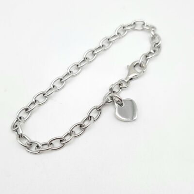 Bracciale Argento Donna Catena Rolo’ Con Cuore Pendente Piccolo