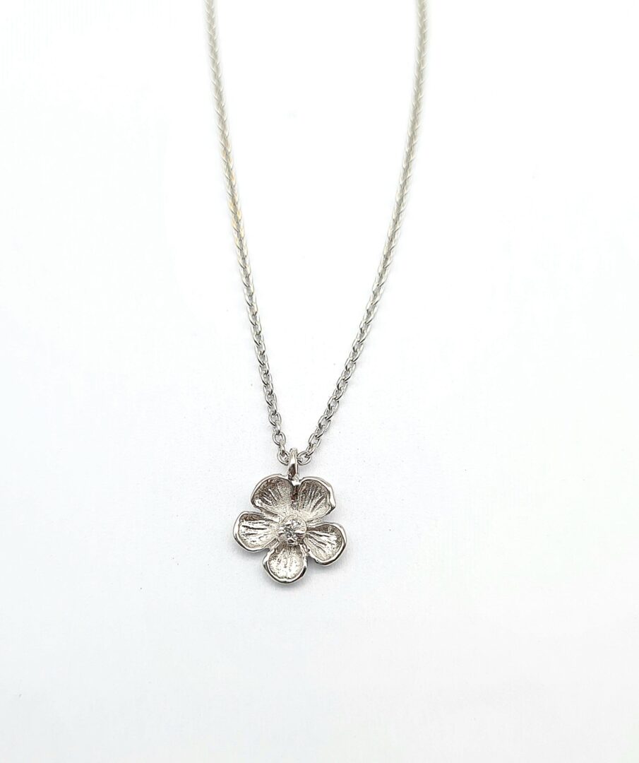 Girocollo Oro Bianco 750 Fiore Con Diamante
