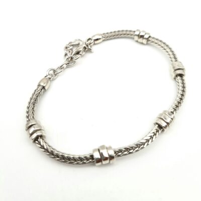Bracciale Uomo Argento Maglia Treccia Quadrata Con Inserti