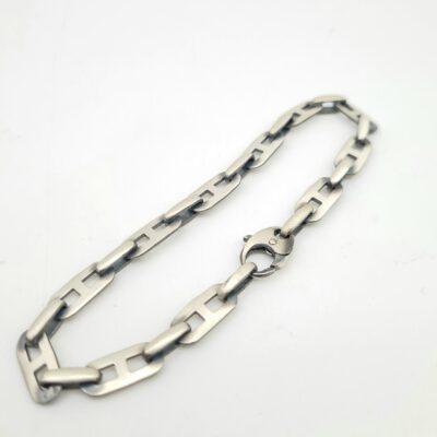 Bracciale Uomo Argento Spazzolato Vintage Maglia Aperta