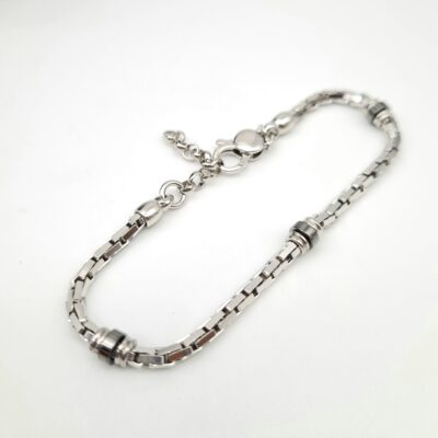Bracciale Uomo Argento Maglia Quadrata Con Inserti