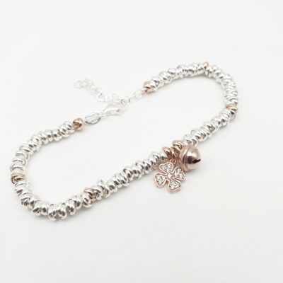 Bracciale Argento Bicolore Donna Con Quadrifoglio Pendente