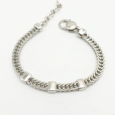 Bracciale Uomo Argento Maglia Treccia Piatta Con Inserti