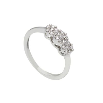 Anello In Oro Bianco Tre Fiori Con Diamanti
