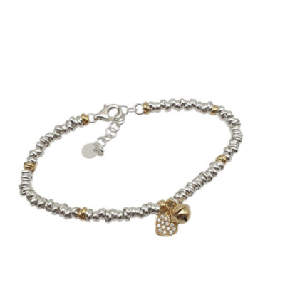 Bracciale Argento Bicolore Donna Con Cuore Pendente e Campanellino