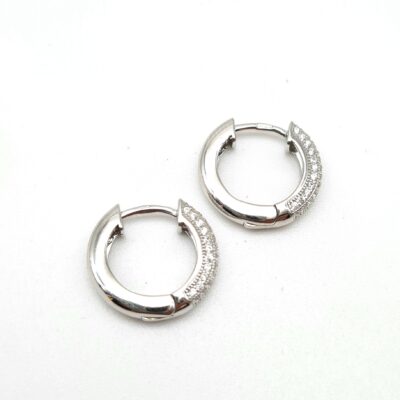 Orecchini A Cerchio In Argento Rodiato Con Zirconi