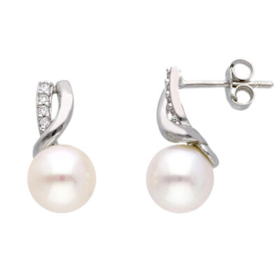 Orecchini In Oro Bianco 750 Pendenti Con Perle E Zirconi