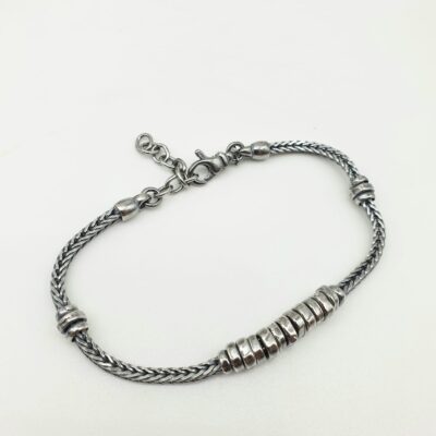 Bracciale Uomo Argento Brunito Maglia Quadrata Con Inserto Centrale