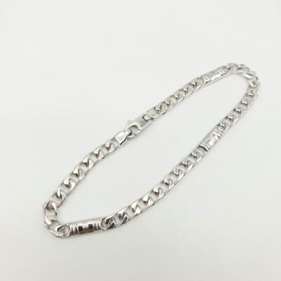 Bracciale Uomo Argento Rodiato Maglia Grumette Con Inserti