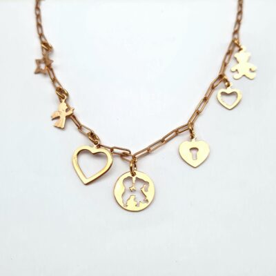 Girocollo In Argento Rosa Con Charms