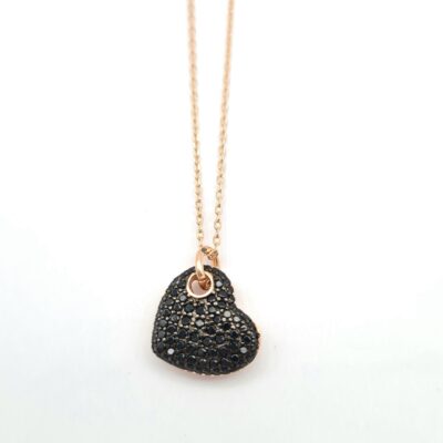 Girocollo In Argento Rosa Con Cuore Di Zirconi Neri
