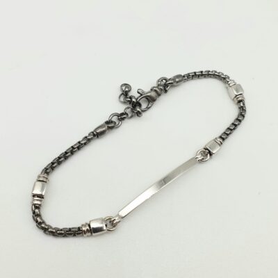 Bracciale Uomo In Argento Brunito Con Piastra Centrale