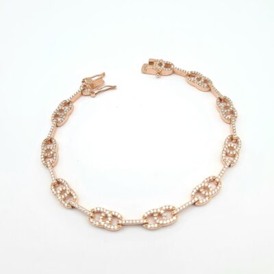 Bracciale Argento Rosa a Maglia Lavorata con Zirconi