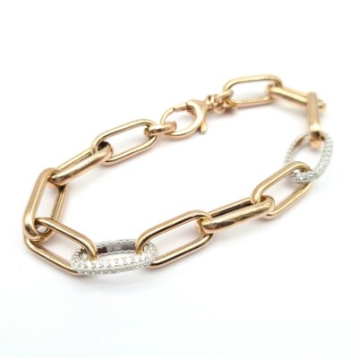Bracciale Argento Rosa a Maglia con Zirconi