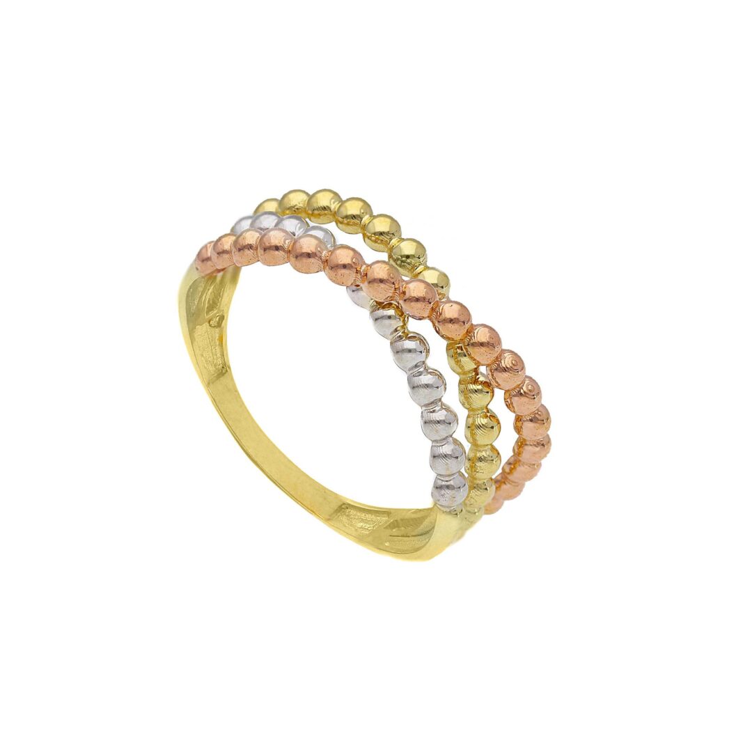 Anello Tricolore Lavorato In Oro 750 Bianco, Giallo E Rosa