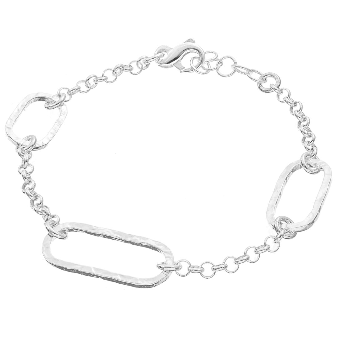 Bracciale Argento Naturale Con Maglie Ovali Lavorate