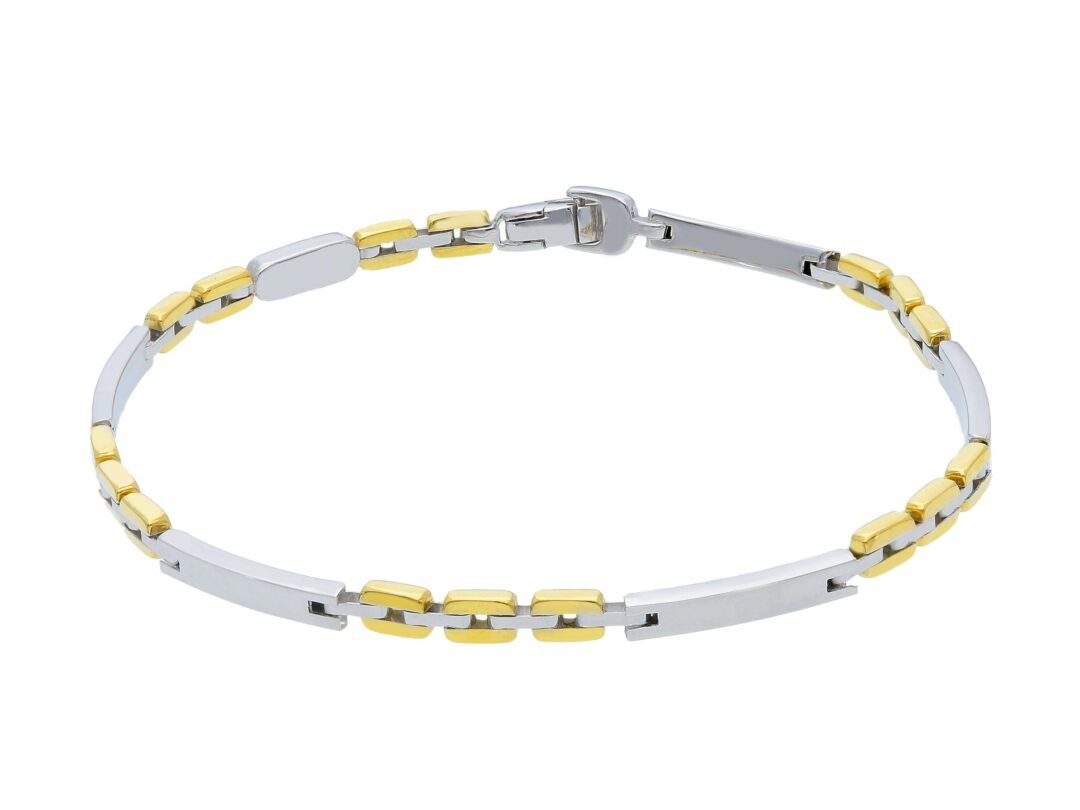 Bracciale Uomo Maglia a Segmenti e Piastrine in Oro Giallo e Bianco 750