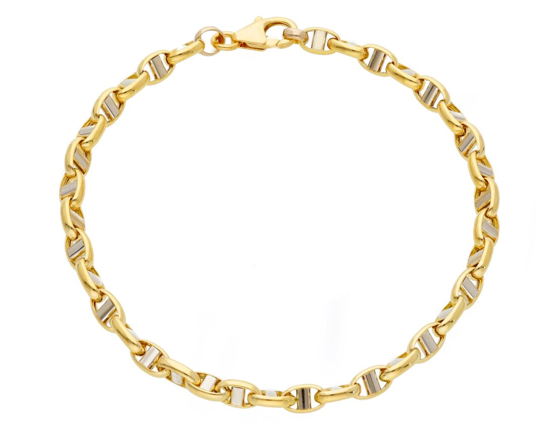 Bracciale Uomo Maglia a Traversino in Oro Giallo e Bianco 750