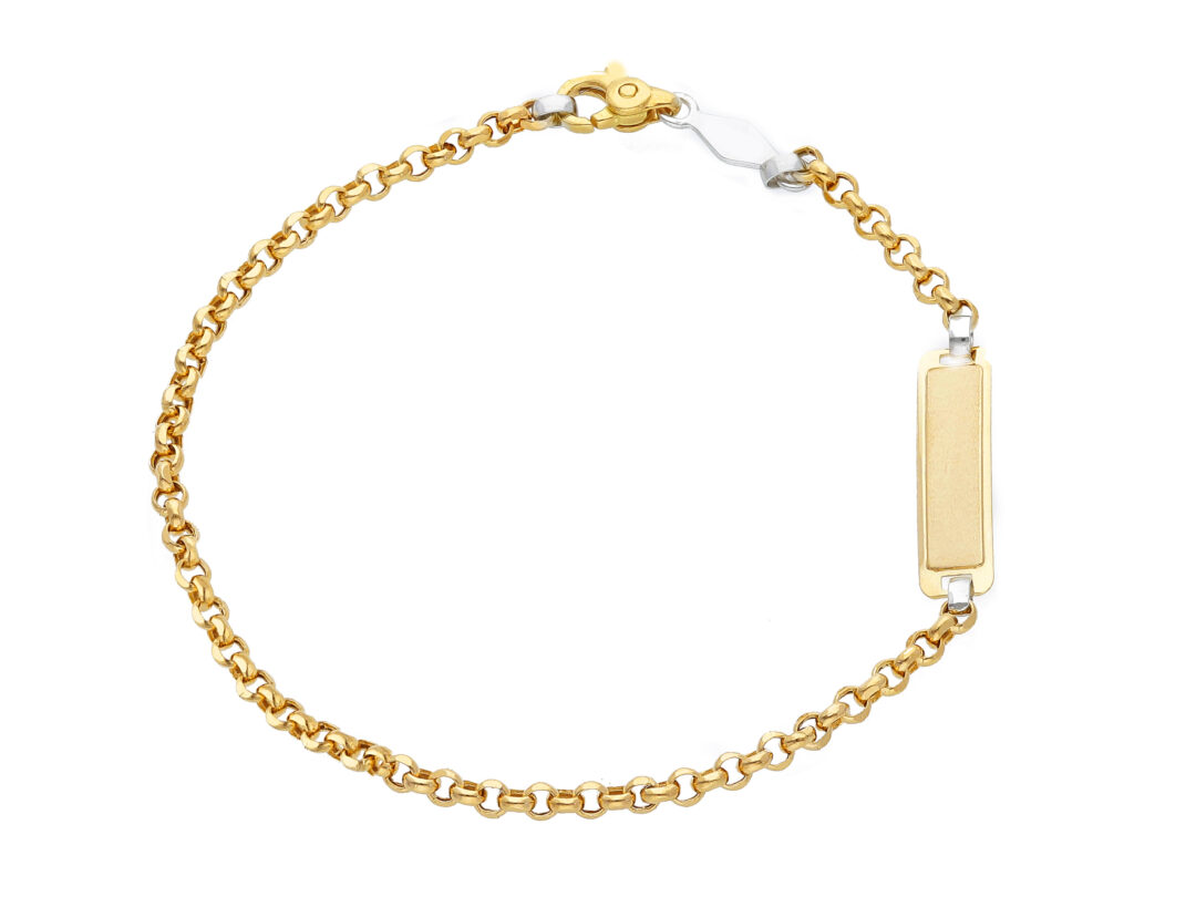 Bracciale Bambino Maglia Tonda in Oro Giallo 750 con Piastrina