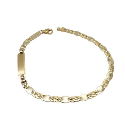 Bracciale Ragazzo Maglia Piatta in Oro Giallo e Bianco 750 con Piastrina