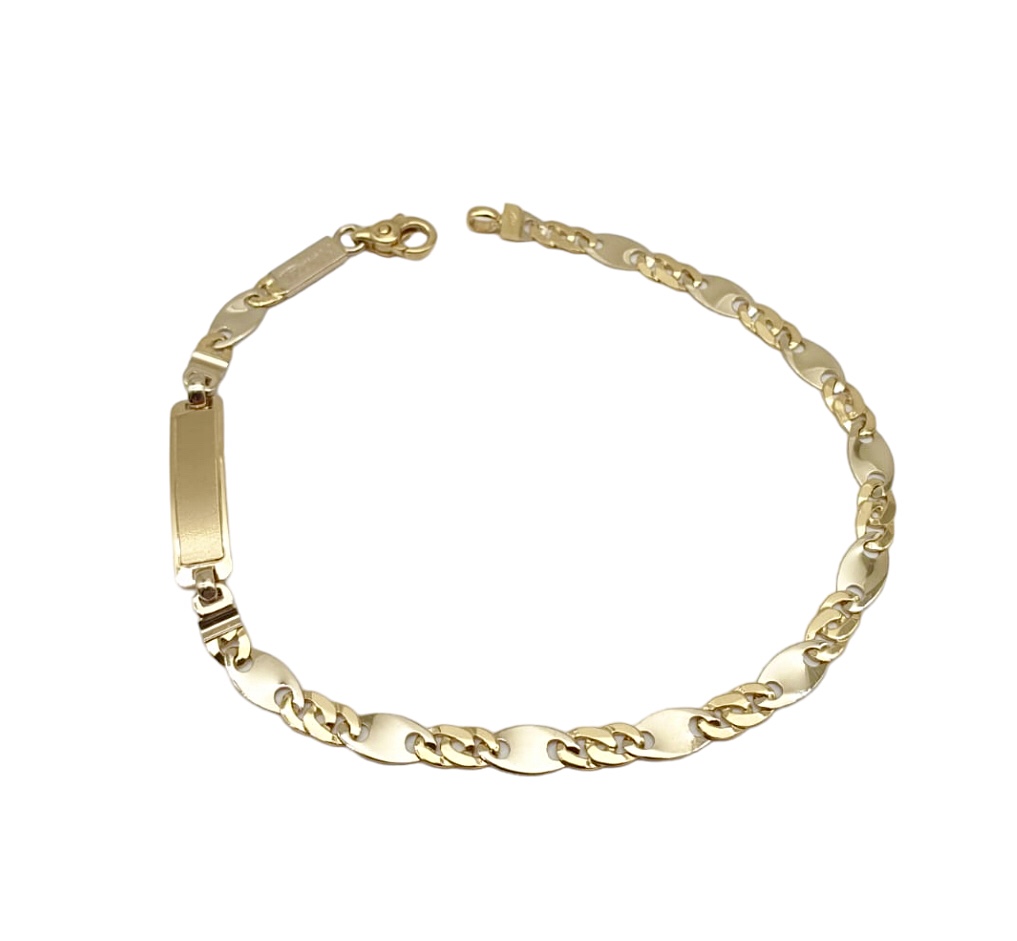 Bracciale Ragazzo Maglia Piatta in Oro Giallo e Bianco 750 con Piastrina