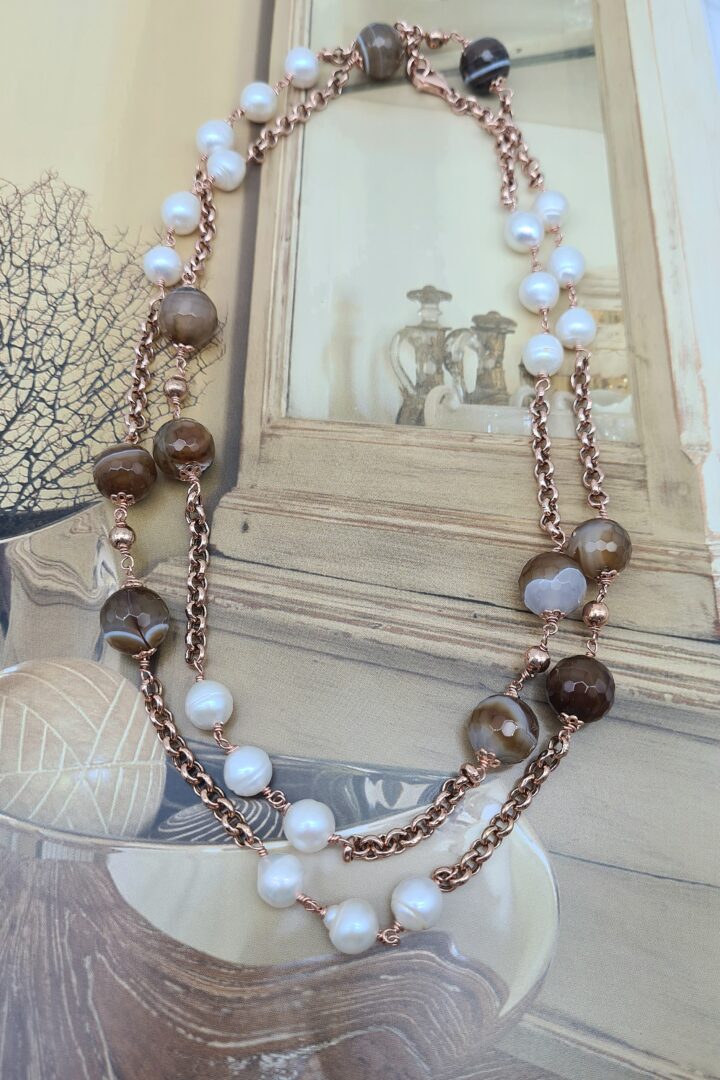 Collana in Argento Rosa con Perle e Agata del Madagascar - immagine 2
